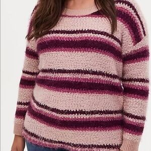 Torrid Popcorn Drop Shoulder Pink Striped Knit Sweater